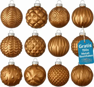 Produktbild von Weihnachtskugeln Beige 12er Set Glas Christbaumkugeln Christbaumschmuck Kugeln