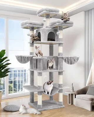 Productafbeelding van Krabpaal XXL - Krabmeubel - Kattenboom - Krabton - Kattenmeubel - Lichtgrijs - 204 cm Hoog