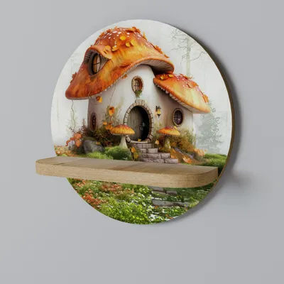Produktbild von Rundes Deko-Wandregal MYSTIC TOADSTOOL Eichenholz-Finish 34x34x11,8 cm