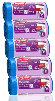Zdjęcie produktu dla Worki na śmieci z sznurkiem, pojemność 120 litrów, 50 sztuk