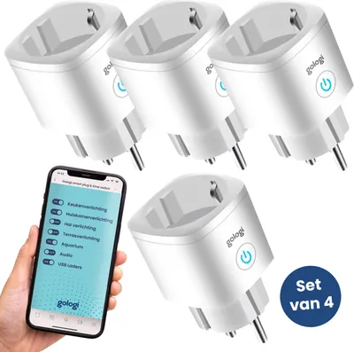 Produktbild von Gologi Smart Stecker - Intelligenter Stecker - Timer & Energiezähler - WiFi - Kompatibel mit Google Home & Amazon Alexa - 4 Stück - Weiß