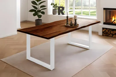 Produktbild von Esstisch Baumkante Massiv Akazie nussbaum 280 x 100 weiß NIAH
