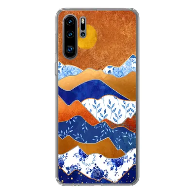 Produktbild von MuchoWow® Handyhülle Schutzhülle Hülle für Huawei P30 Pro Delfter Blau - Gold - Blumen Silikon Softcase Handy Hülle - Schutzdeckel