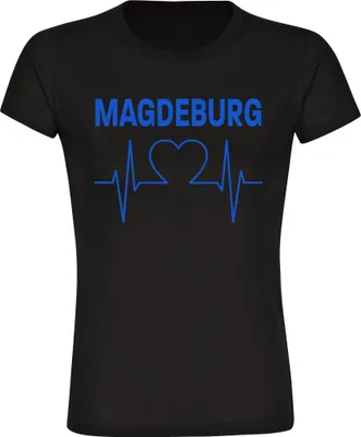 Produktbild von multifanshop Damen T-Shirt - Magdeburg - Herzschlag, schwarz, Größe S