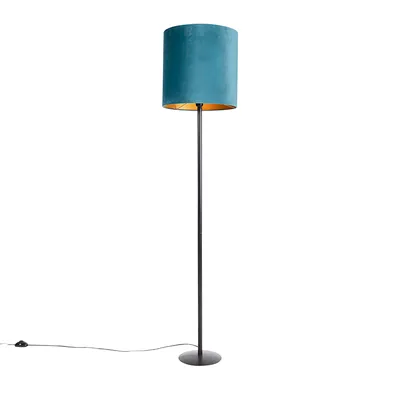 Produktbild von Schwarze Stehlampe Veloursschirm Blau Gold 40 cm Simplo