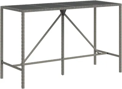 Produktbild von Grauer Bartisch für den Außenbereich mit Glasplatte, 180 x 70 x 110 cm, aus Polyrattan