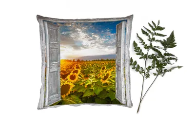 Produktbild von MuchoWow® Zierkissen Sofakissen Wohnzimmer Dekokissen 40x40 cm Transparent - Sonnenblume - Blumen - Sonne - Foto Kissen - Schlafzimmer Dekoration