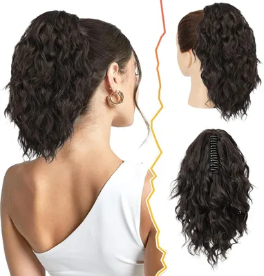 Produktbild von Pferdeschwanz Haarverlängerung Braun Lockig 30CM Synthetik Clip Haarteil