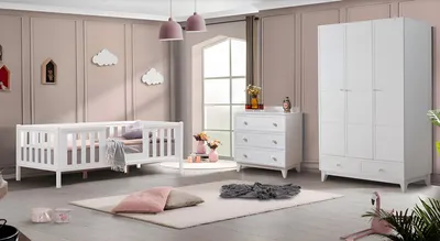 Obrázek produktu pro Dětský pokoj 2dílný nábytek do ložnice kompletní pokoj pro mládež bílý