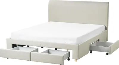 Obrázek produktu pro BELIANI Postel s úložným prostorem béžová látkové čalounění 160 x 200 cm se zásuvkami moderní skandinávský design ložnice
