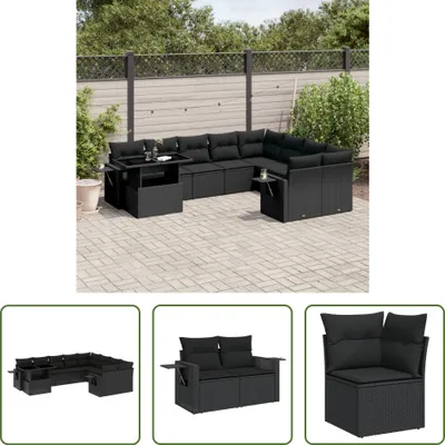Produktbild von The Living Store 10-tlg. Garten-Sofagarnitur mit Kissen Schwarz Poly Rattan
