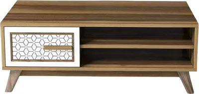 Produktbild von Wohnzimmertisch Dmorgant, Niedriger Wohnzimmertisch, Kaffeeregal, Couchtisch für Sofa, 105x60h38 cm, Walnuss und Weiß