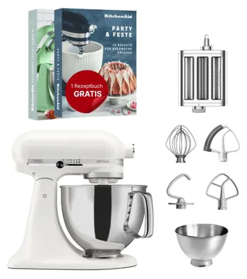 Produktbild von KitchenAid 4,8 L 5KSM175 Artisan Küchenmaschine Pastalover mit Nudelwalzen 3er- Set Porcelain White