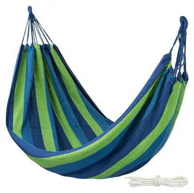 Productafbeelding van Famanu – Hangmat van katoen, geschikt voor kamperen en outdoor gebruik, afmetingen 200 x 100 cm, draagvermogen tot 200 kg, inclusief draagtas