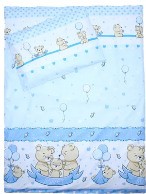 Produktbild von 2 teilige Baby Kinder Bettwäsche 100% Baumwolle - Primawela - 02. Sweet Blau