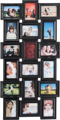 Produktbild von Relaxdays Bilderrahmen Collagen, 18 Bilder, 10x15, Hoch- & Querformat, antik, Wand Fotocollage HxB 104 x 54 cm, schwarz