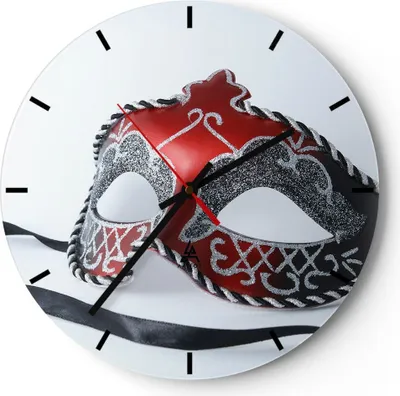 Produktbild von Wanduhr - Rund - Glasuhr - Venedig Karneval Maske - 40x40cm - Schleichendes Uhrwerk - Lautlos - zum Aufhängen bereit - Dekoration Modern - Wanddekoration aus Glas - C3AR40x40-2380