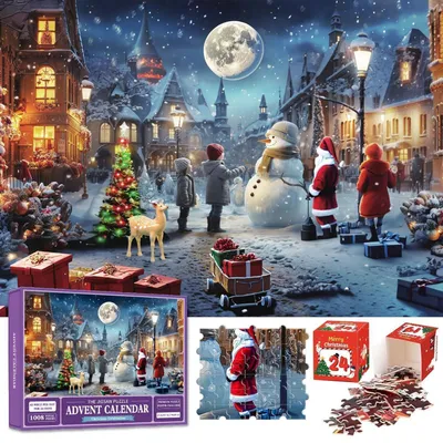 Produktbild von Adventskalender Weihnachtspuzzle 1008 Teile 24 Boxen 50x70cm