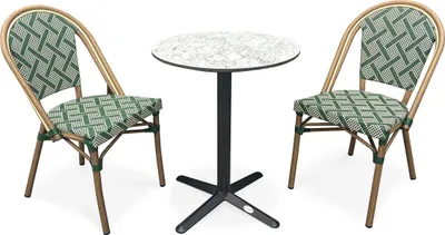 Image de Ensemble repas de jardin 2 places en acier et plateau rond en HPL
