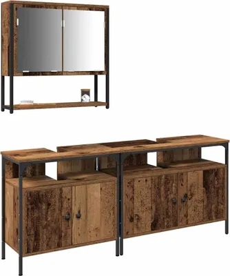 Image de vidaXL Ensemble de meubles de salle de bain, 3 pièces, couleur marron, matériau bois