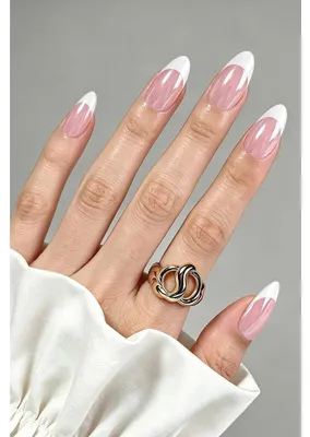 Image de Ongles artificiels courts, forme amande, effet chrome, couleur rose, lot de 32 pièces