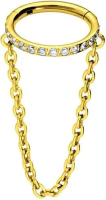 Produktbild von Ohrpiercing, Nasenpiercing, Septum Piercing Titan Segmentring Clicker EINGEFASSTE KRISTALLE + KETTE Gold Innendurchmesser: 8 mm