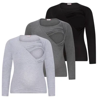 Productafbeelding van Zwangerschapsshirt lange mouw – zwangerschapskleding dames, 95% katoen, donkergrijs, maat S