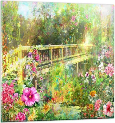 Produktbild von Bilder auf glas - Brücke Park Blume Frühling - 60x60cm - Glasbilder - Wandbilder - Kunstdruck - zum Aufhängen bereit - Wanddekoration aus Glas - Glas Bilder - Wandbild auf Glas - GAC60x60-2906