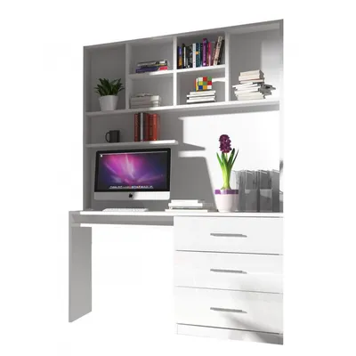 Obrázok produktu pre Písací stôl s regálom GORT - biely / lesklý biely