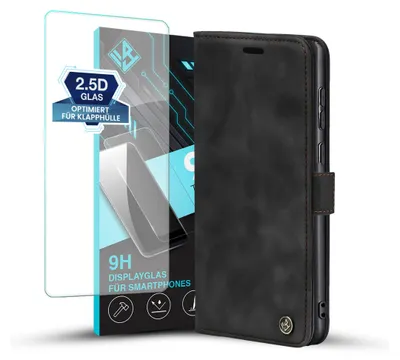 Produktbild von Handy Hülle für Samsung Galaxy S25 Ultra mit 9H Displayglas Klapphülle Bookcase Flip Cover Handy Tasche Etui Farbe: Schwarz