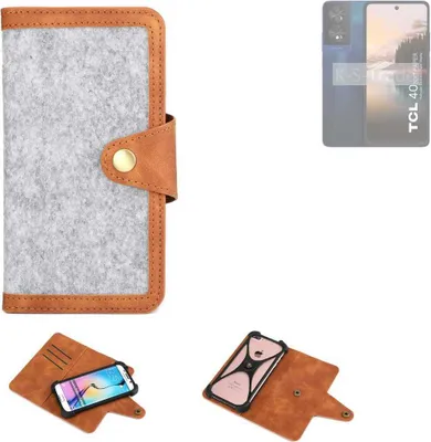 Produktbild von K-S-Trade Handyhülle kompatibel mit TCL 40 NXTPAPER Schutzhülle Filz-Hülle Kunst-Leder hellgrau braun (1x)