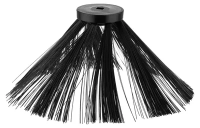 A black brush head with many fine bristles fanned out from a black central hub.