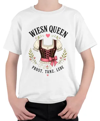 Obrázek produktu pro Wiesn Queen: Dámské oblečení, sukně Dirndl, kalhoty Lederhosen, dětské tričko s motivem Oktoberfestu, bílé, velikost 140