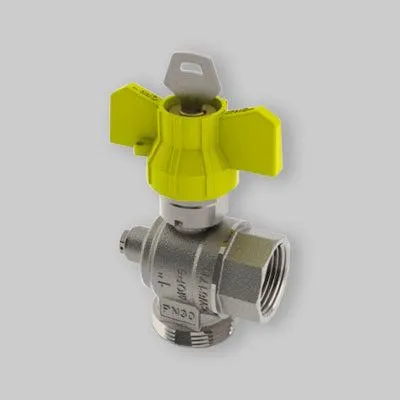 Imagen del producto de Válvula de gas angular, instalada después del contador, con conexión y seguridad TIEMME de 1" F x 1"1/4 M
