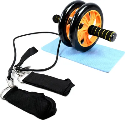 Produktbild von AB Wheel Bauchtrainer mit Widerstandsbändern & Kniematte - Effektives Bauchmuskeltraining Homegym