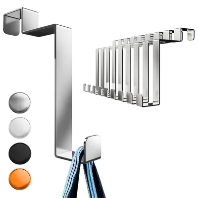 Produktbild von Aurelia Home Türhaken Innenseite, 10er Set - Edelstahl-Haken zum Einhängen an der Tür, Kleiderhaken für Türen für Jacken und Handtücher - Tragfähige Türgarderobe Rückseite, hochwertige Handtuchhalter Tür Innen
