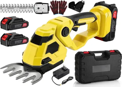 Produktbild von 2-in-1 Akku Heckenschere & Grasschere mit 2 Akkus und Ladegerät, Doppelte Klinge – Leicht, Sicher, Kabellos –für Rasen, Sträucher, Gartenarbeiten,Gelb