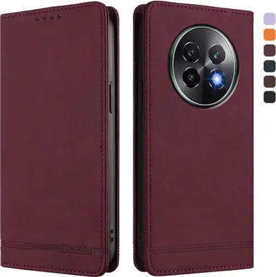 Produktbild von Hülle für Realme 13+ 5G, Retro Kunstleder Ständer Klapphülle mit Kartenfächer und Magnetische Rot