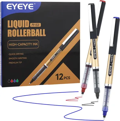 Produktbild von Rollenstifte – 0,7 mm feine Spitze – Packung mit 12 Stück – Schwarz, Blau, Rot