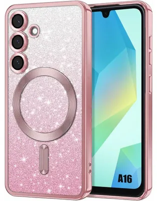 Image de Coque pour Samsung Galaxy A16 4G/5G, Protection à Paillettes avec Cercle Magnétique et Film Caméra - Rose