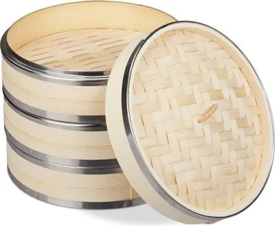 Produktbild von Dampfgarer aus Bambus, 3-stufig, traditionelles Design, passend für Wok und Topf