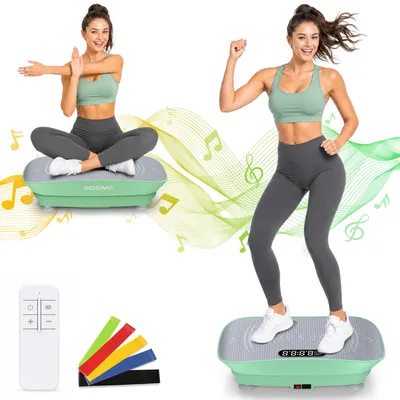 Imagen del producto de Plataforma vibratoria para fitness, 120W, 10 niveles y modo automático, Bluetooth, mando a distancia, 5 bandas de resistencia, apta para usuarios de hasta 120 kg, funcionamiento silencioso (<40 dB), color verde
