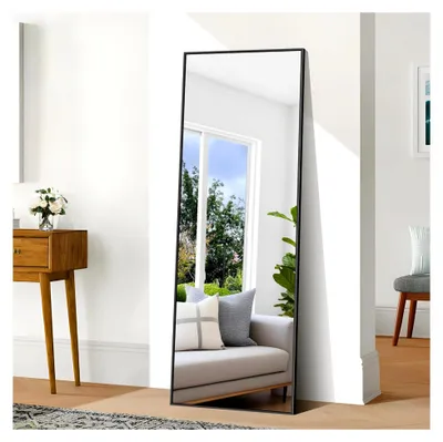 Produktbild von Ganzkörperspiegel 161 x 52 cm, Rechteckiger Standspiegel mit schwarzem Aluminiumrahmen für Schlafzimmer, Eingangsbereich und Flur