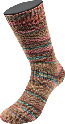 Produktbild von Lana Grossa MEILENWEIT 100 g CAPRESE hochwertige 4-fach Sockenwolle 420 m Farbe 7032 - Camel/Rosa/Petrol/Jade/Braun