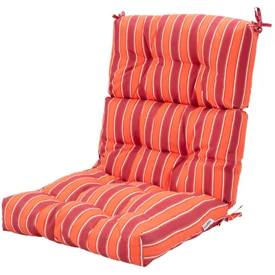 Image de COSTWAY Coussins pour chaise de jardin à dossier haut : coussin d'assise 56,5 x 51,5 x 12 cm + coussin de dossier 56,5 x 64,5 cm, coussin d'assise d'extérieur rayé orange