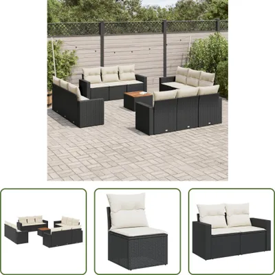 Produktbild von The Living Store 13-tlg. Garten-Sofagarnitur mit Kissen Schwarz Poly Rattan