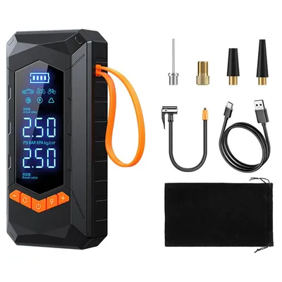 Produktbild von Dieses 4-in-1-Starthilfegerät mit 2000 mAh und 250 PSI bietet Kompressor, LED-Licht und Powerbank – ideal für schnelles Aufpumpen und als Notfalltool