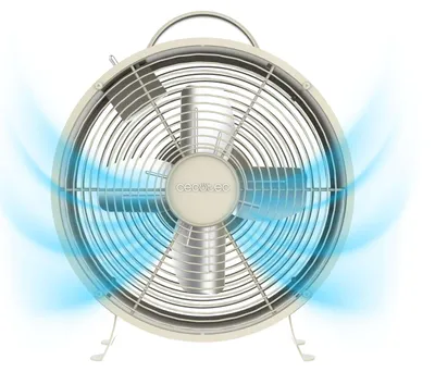 Produktbild von Cecotec EnergySilence 400 RetroDesk, ein beigefarbener Tischventilator im Retro-Design. Leistung: 25 W, Durchmesser: 8 Zoll, mit 4 Flügeln.