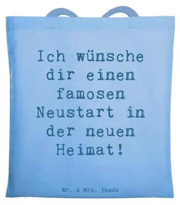 Produktbild von Mr. & Mrs. Panda Tote Bag Spruch Neustart Umzug - Sky Blue - Geschenk, Shopping Tasche, Inspiration, Unterstützung, neuen Erfahrungen, Zuversicht, neue Kapitel, Trost