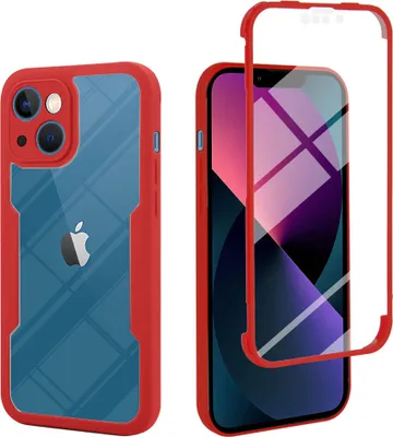 Produktbild von iPhone 13 Mini Schutzhülle, Eingebautem Displayschutz 360 Grad Komplettschutz Handyhülle für iPhone 13 Mini Rot